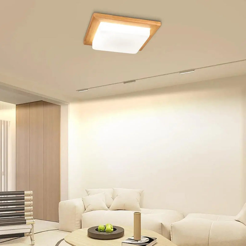 plafonnier carré moderne en bois avec leds design créatif