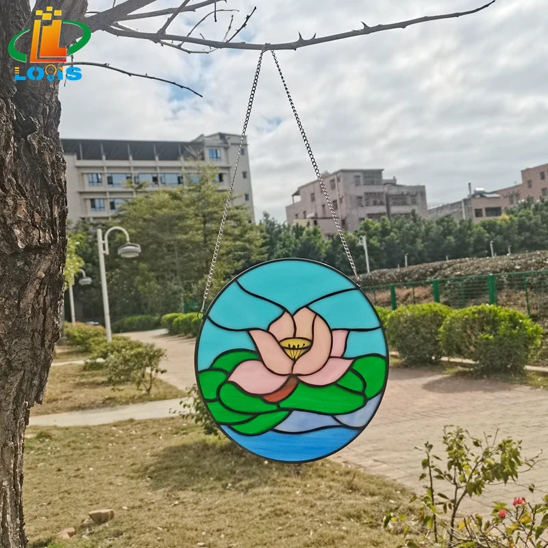vitrail rond lotus décoratif en forme de coeur poisson tropical