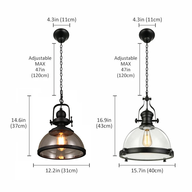 suspension rétro en fer avec abat-jour en verre décoratif - vue 5 sur 7