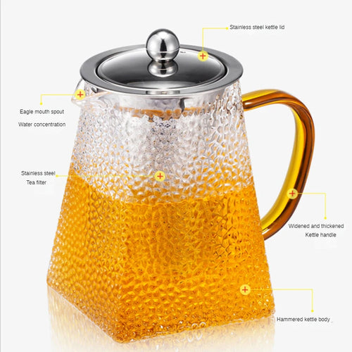 theiere verre martelee avec filtre inox resistante chaleur