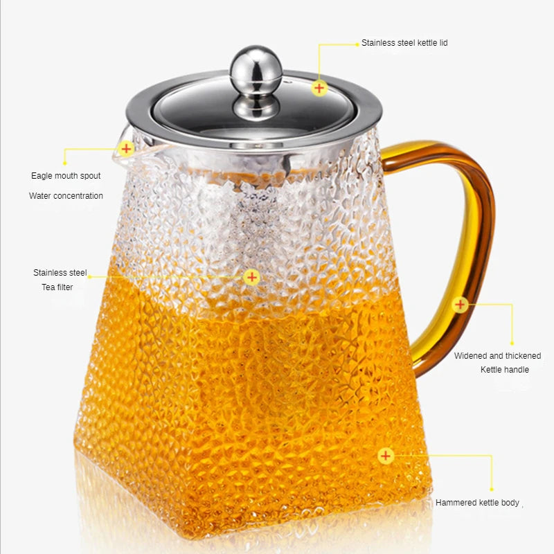 Théiere verre martelé filtre inox resistante chaleur - vue 6 sur 7