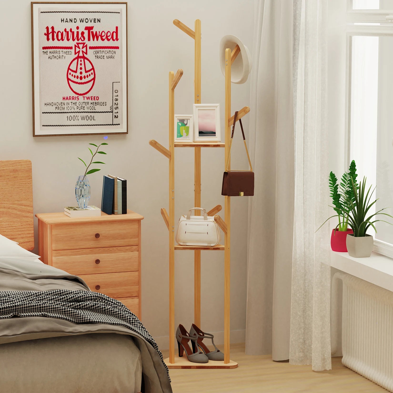 support en bambou naturel pour vêtements et accessoires décoratifs