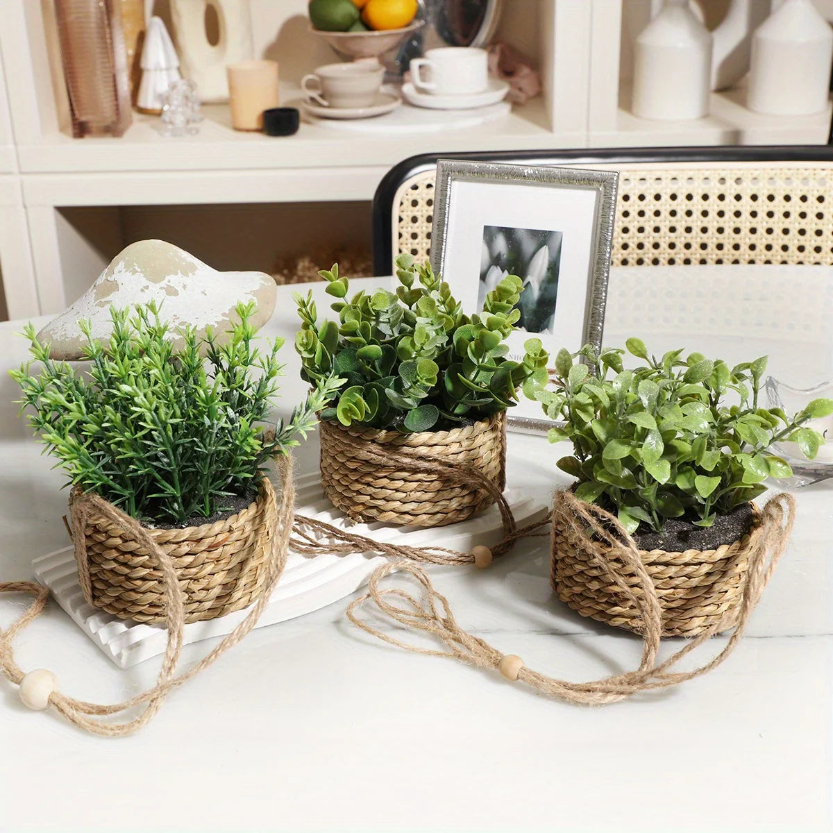 plantes artificielles eucalyptus romarin décoration verte en pot - vue 5 sur 9