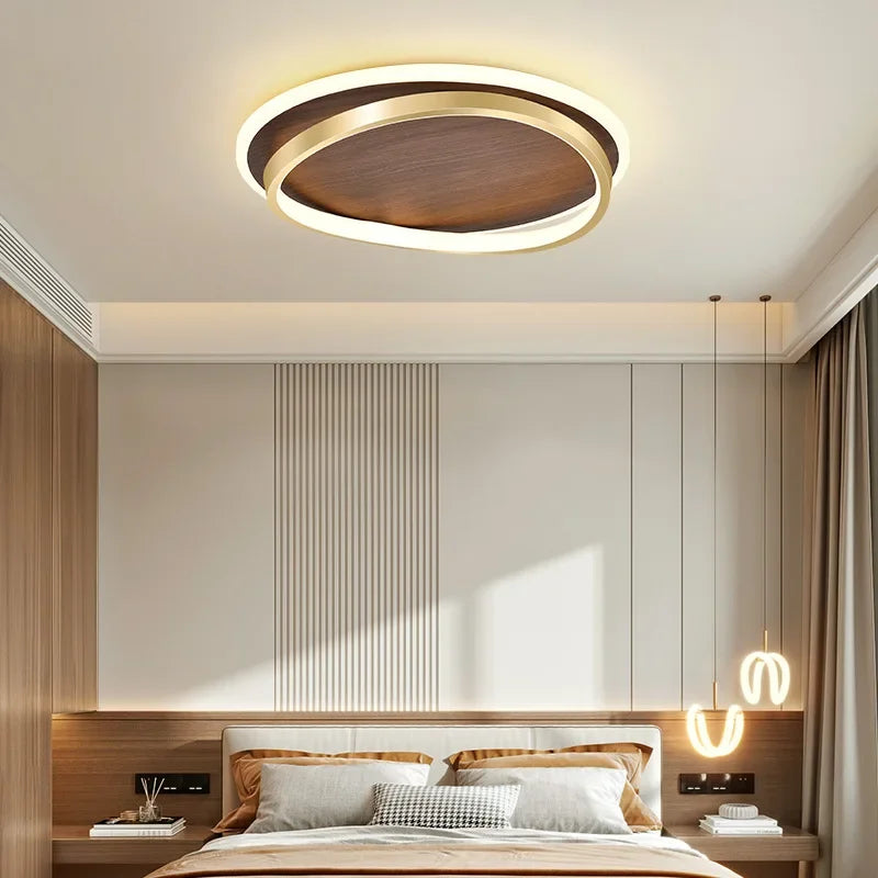 Plafonnier moderne couleur noyer led intérieur maison décor