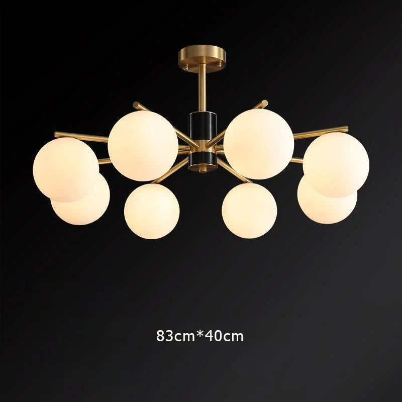 suspension nordique luxe en cuivre doré avec boules de verre blanches - vue 9 sur 12
