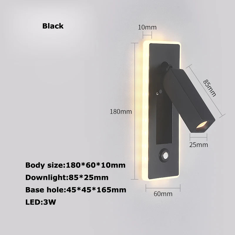 applique murale led rotative avec interrupteur pour lecture
