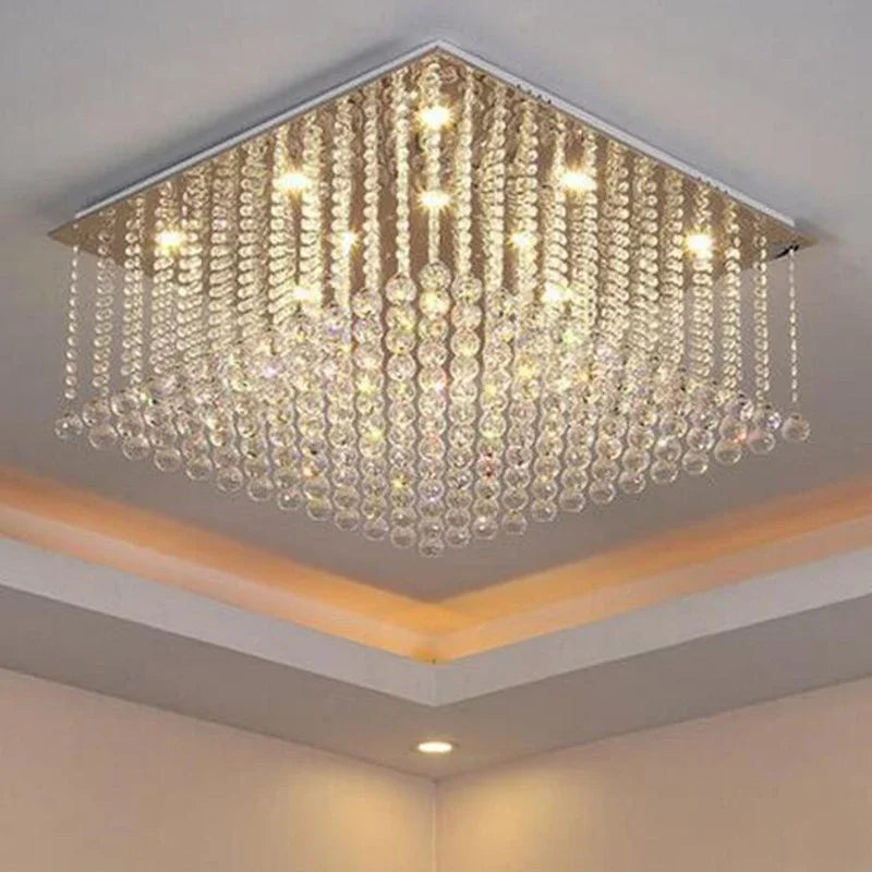 Lustre en cristal carré encastré pour salon de luxe lustres en cristal suspension LED lumière décoration de la maison lampe de ciel - vue 4 sur 6