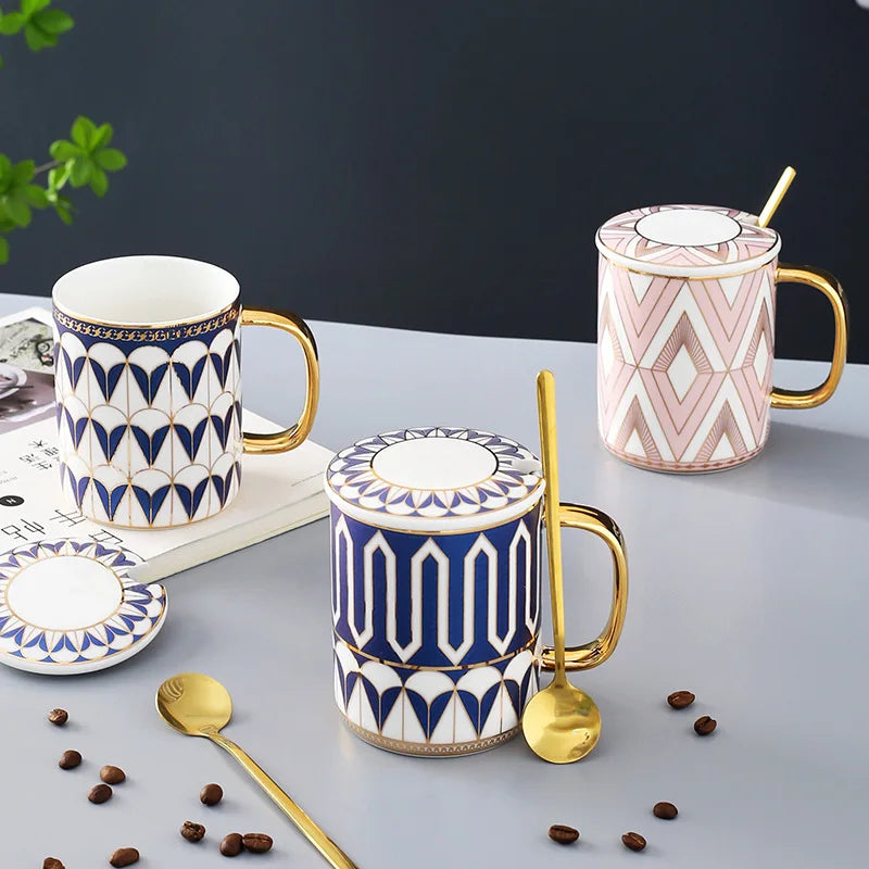 Tasse ceramique style britannique couvercle cuillere bord elegant - vue 3 sur 7