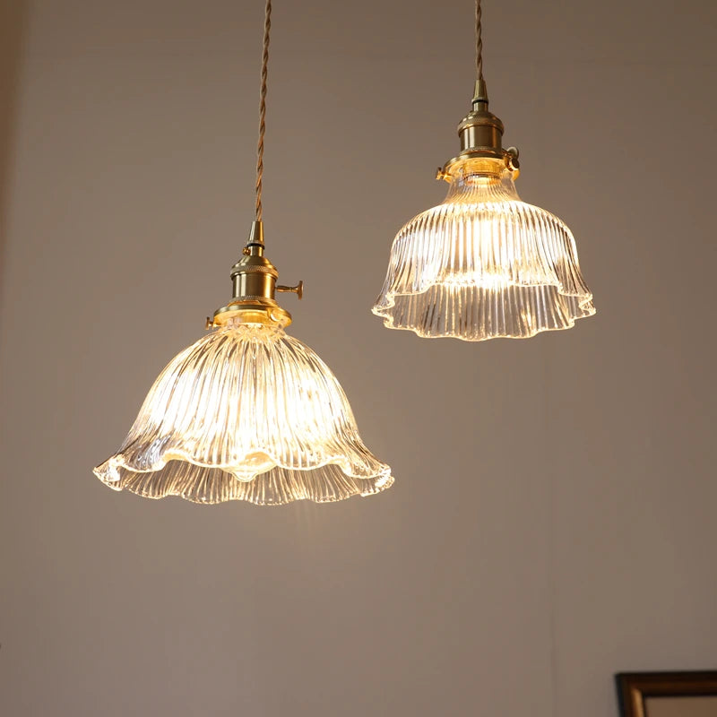suspension nordique moderne avec abat-jour fleur en verre