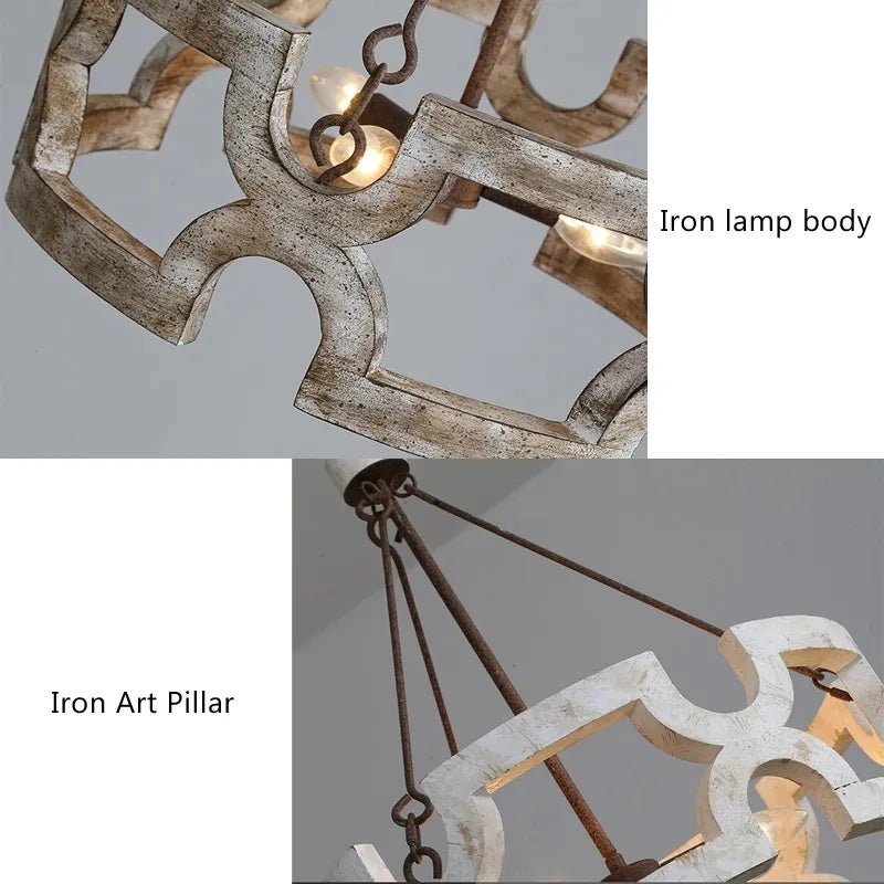 Lustre bois rural créatif salon salle manger couloir magasin boutique restaurant - vue 8 sur 8