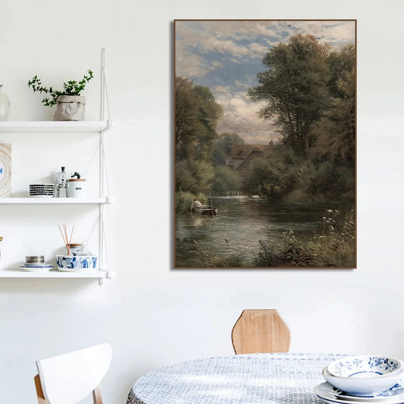 peinture vintage de campagne avec fleurs sauvages et paysages naturels