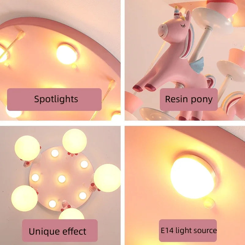 lustre led moderne carrousel pour enfants style princesse - vue 6 sur 12