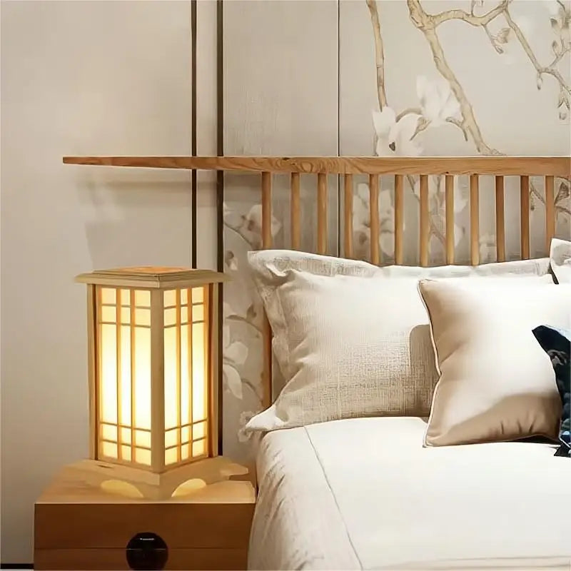 lampadaire japonais en bois massif pour intérieur lumineux - vue 5 sur 9