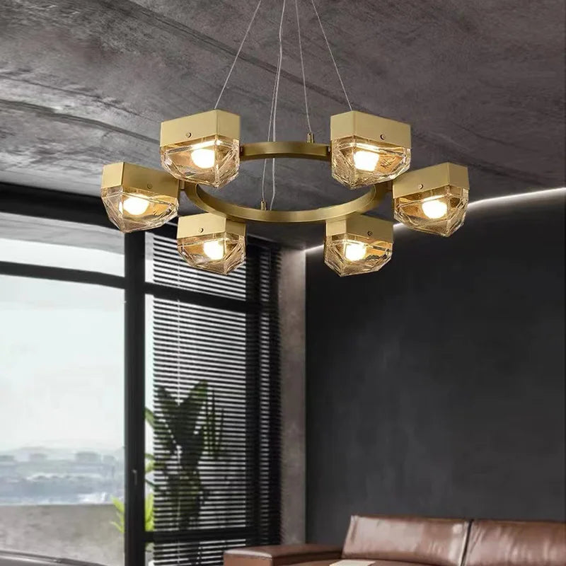 led décorative en cuivre avec suspension réglable pour salon - vue 6 sur 14