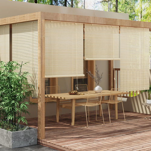 Store enrouleur bambou filtrant ventilation pour fenêtre salon