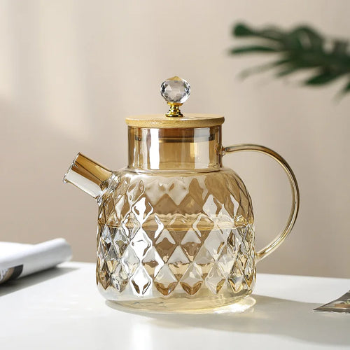 Bouilloire en verre avec filtre et couvercle bambou