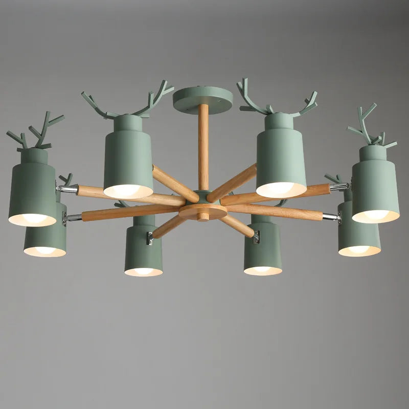 Lustre en rondins scandinave salon chambre plafond suspension luminaires cuisine plafond éclairage cerf design e27 lumière - vue 6 sur 17