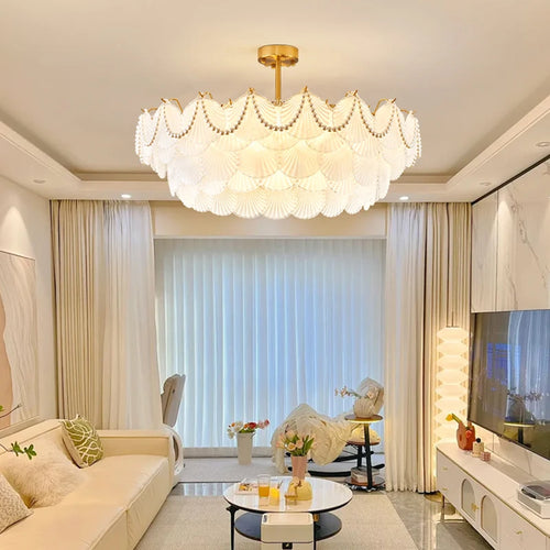 lustre de luxe en forme de coquille en cristal feng shui