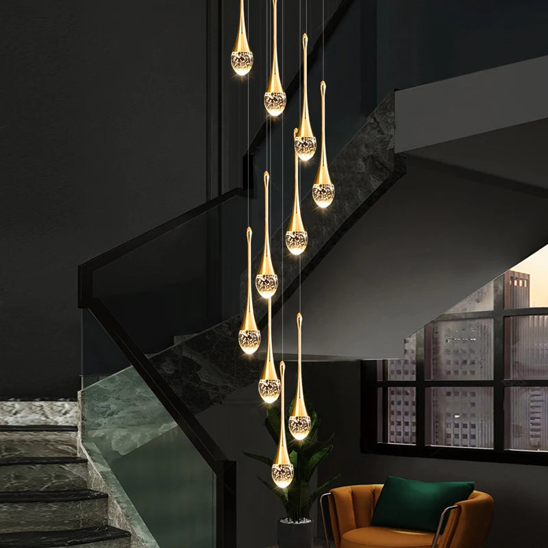 2024 Teardrop LED chandelier staircase luxury corridor long spiral crystal lamp modern home decorative chandelier fixtures - vue 4 sur 15