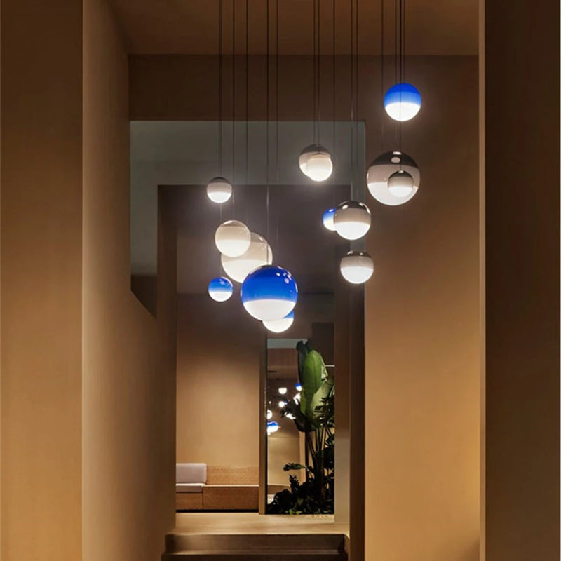 lustre suspension led moderne en verre dégradé pour intérieur