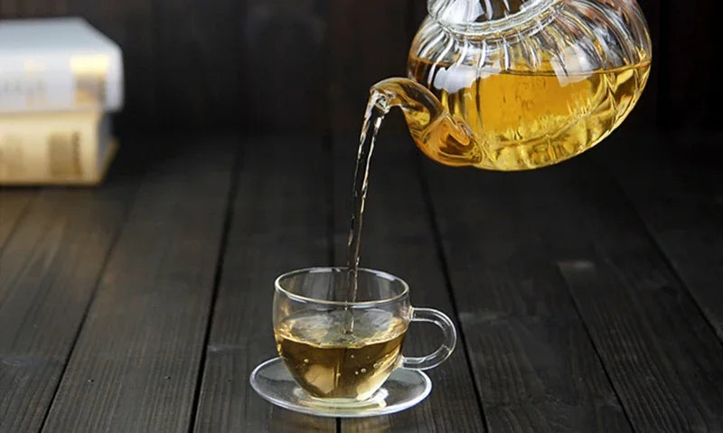 Théière citrouille fleurie rayée verre avec infuseur - vue 4 sur 7