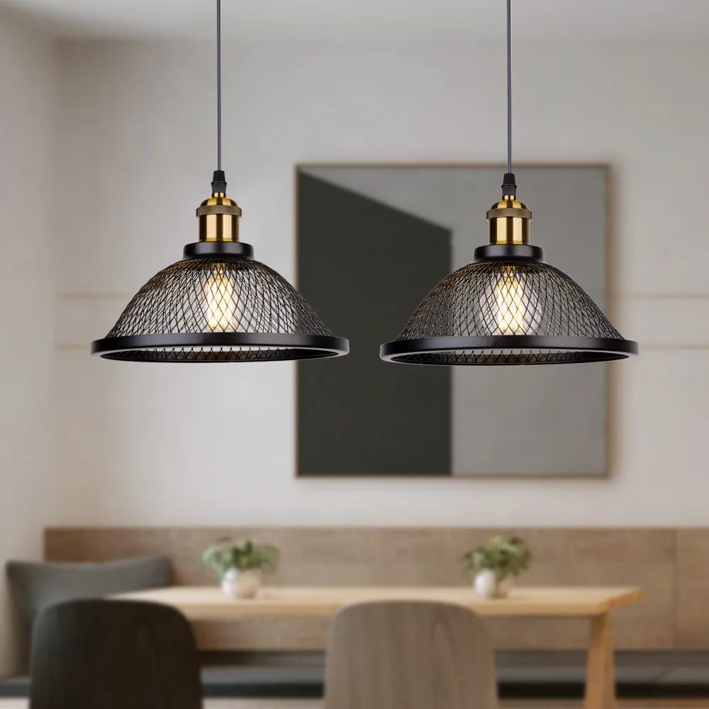 Rétro LED Vintage noir fer Net-Cage cuisine suspension lampe suspendue pour chambre salon Restaurant luminaire