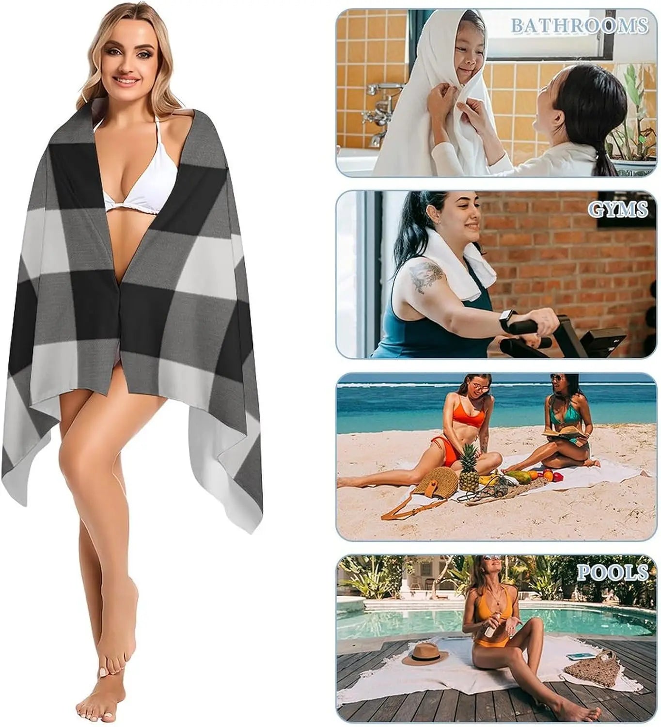 serviette de plage carreaux legere anti sable rapide - vue 5 sur 6