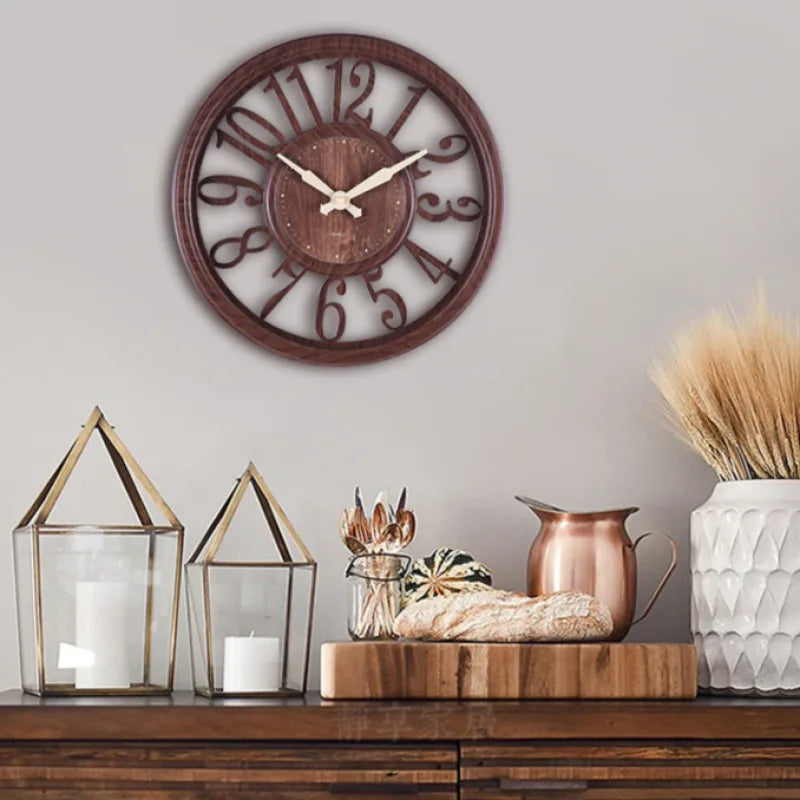 horloge murale européenne en faux bois style vintage décoration intérieure