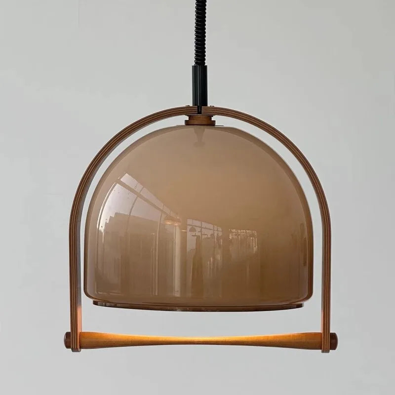 suspension en verre et bois foncé réglable en hauteur 	 style