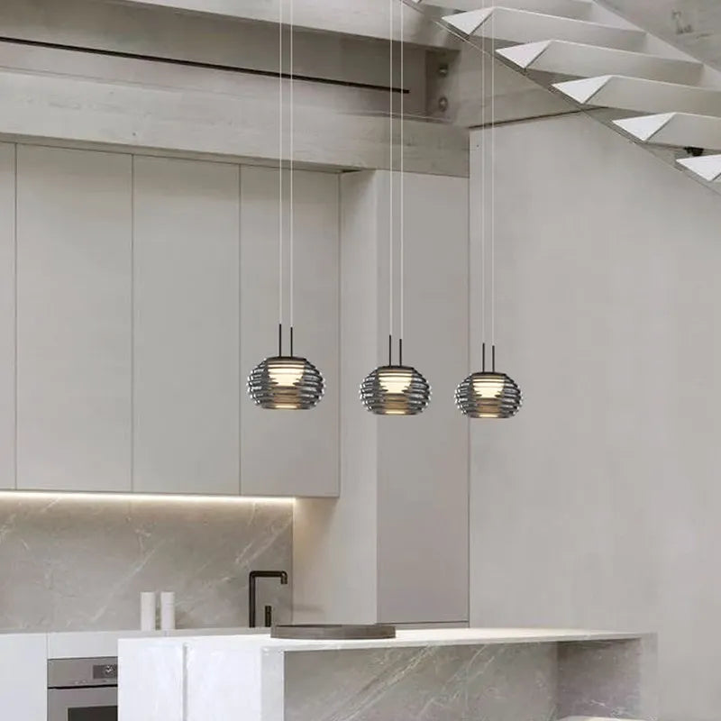 Lampe led suspendue gris fumé moderne intérieur 1/3 têtes - vue 3 sur 8