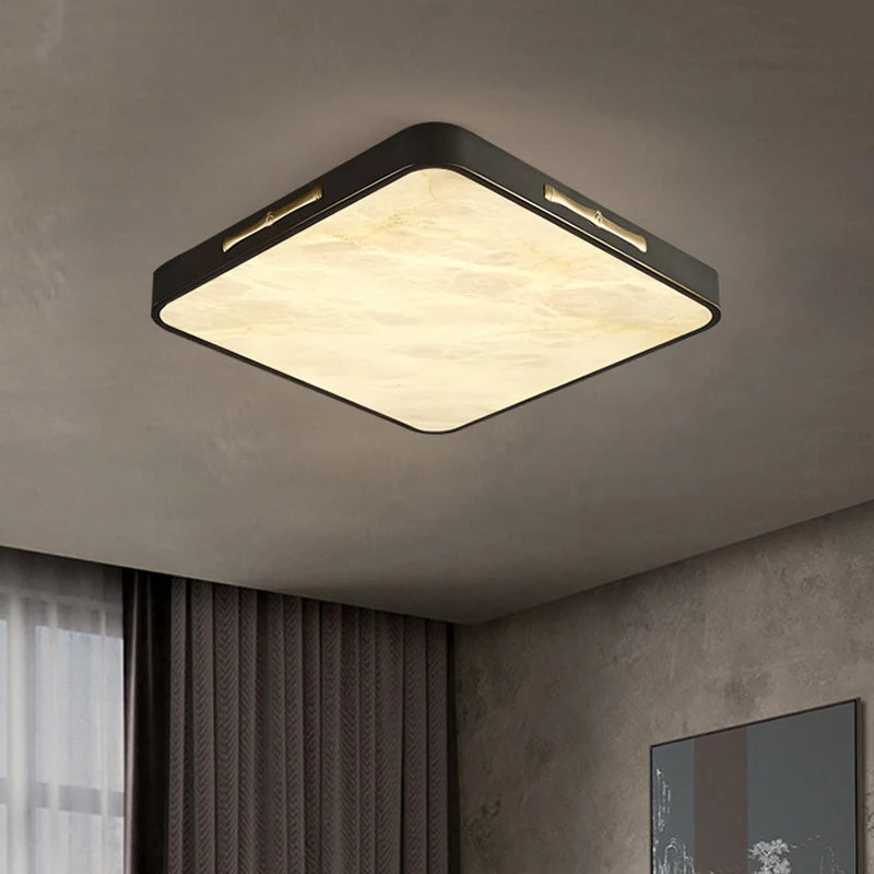 plafonnier led carré circulaire en laiton et marbre