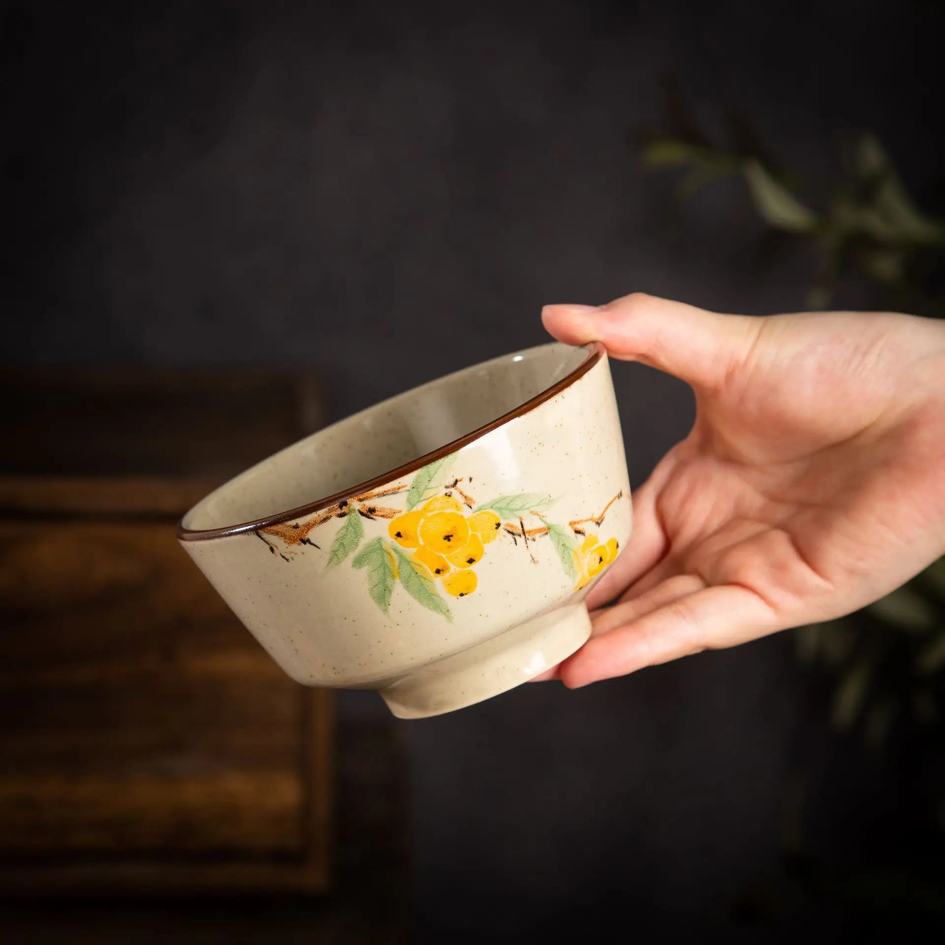 Bol céramique rétro motif champêtre nouilles soupe dessert
