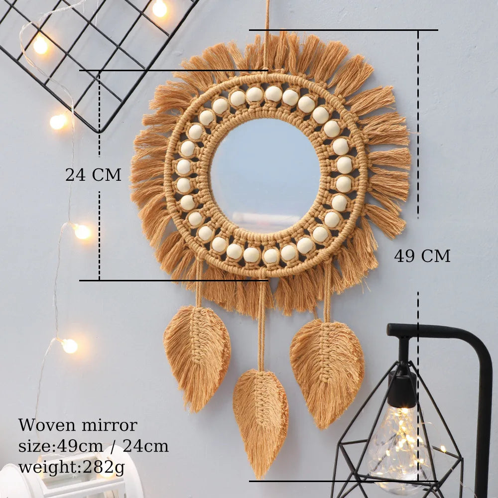 miroir rond en macramé style bohème pour décoration murale - vue 15 sur 19