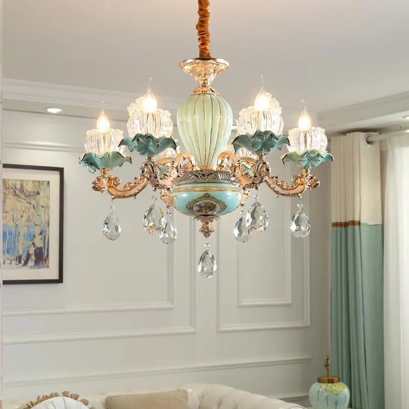 Lustre céramique à fleurs et cristal - vue 3 sur 13