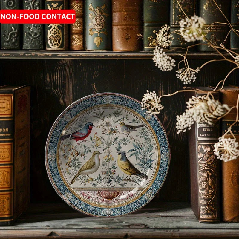 Assiette decorative vintage ceramique motif oiseaux floral murale