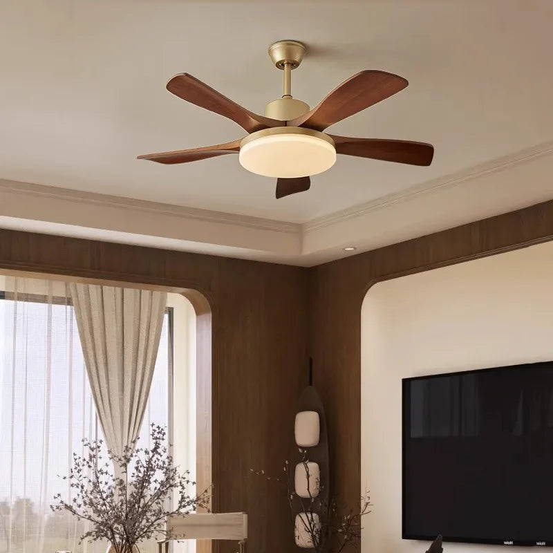 Walnut Color Wooden, Simple Vintage Modern Wabi-sabi style, Ceiling Fan light for Bedroom, Living, Dining Room, Study,  Kitchen