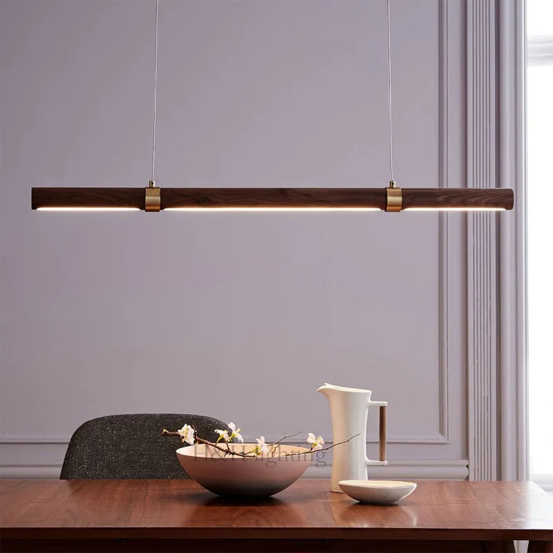 lampe led suspendue minimaliste imitation bois et métal hauteur réglable - vue 4 sur 9
