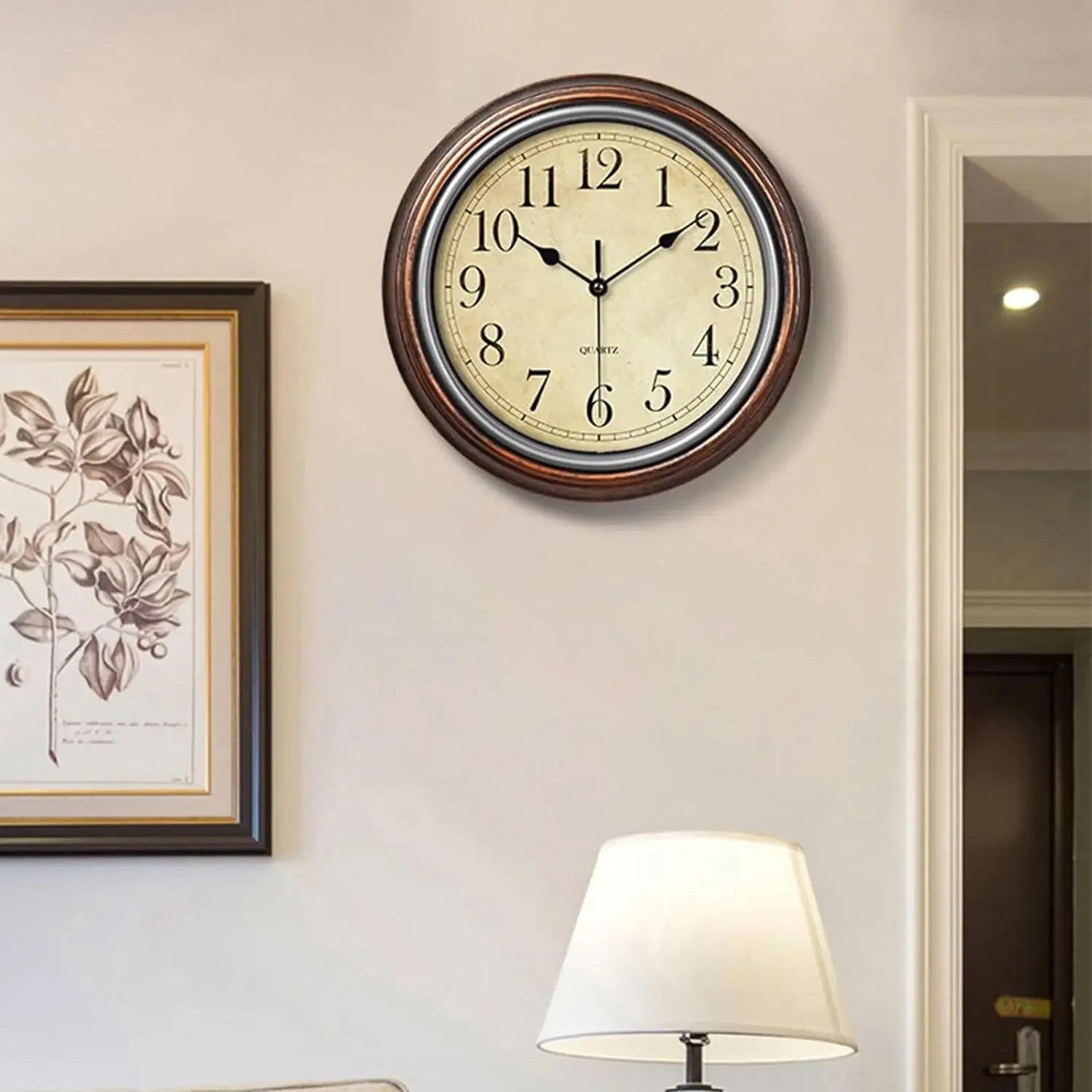 horloge murale vintage silencieuse avec chiffres romains et arabes - vue 5 sur 9