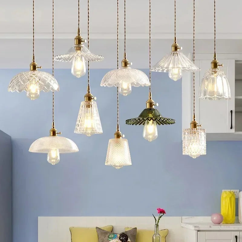 lustre rétro en verre transparent pour restaurants et cafés