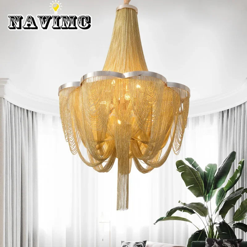 Lustres argentés modernes allumant le lustre de luxe de salon avec les lumières de gland en aluminium de chambre à coucher de frange d'or pour la cuisine - vue 6 sur 8