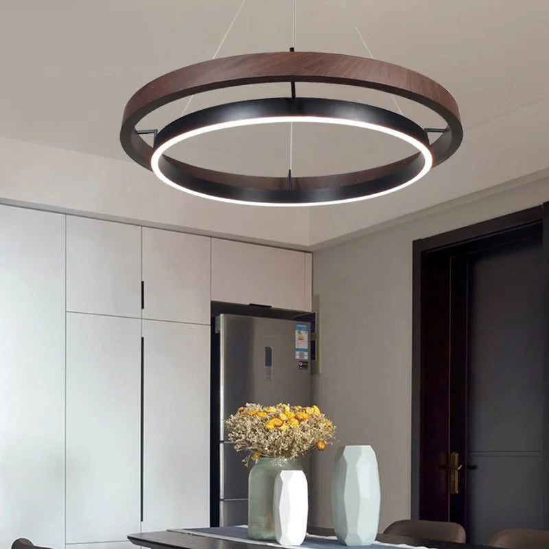 lustre led créatif grain de bois minimaliste suspendu - vue 3 sur 12