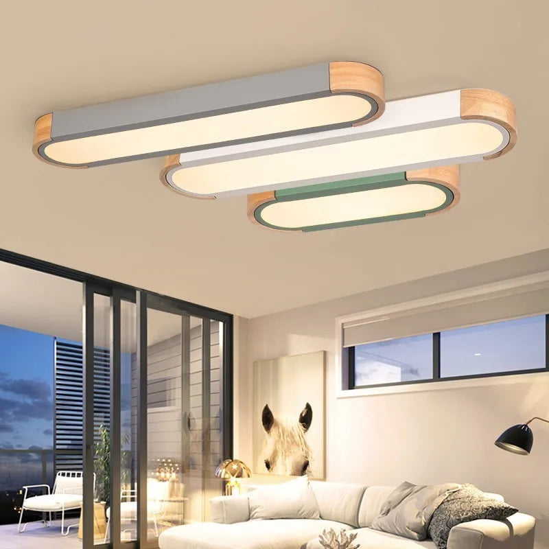 Plafonniers en bois télécommande minimaliste longue lampe led panneaux acryliques décoratifs chambre couloir salle à manger éclairage