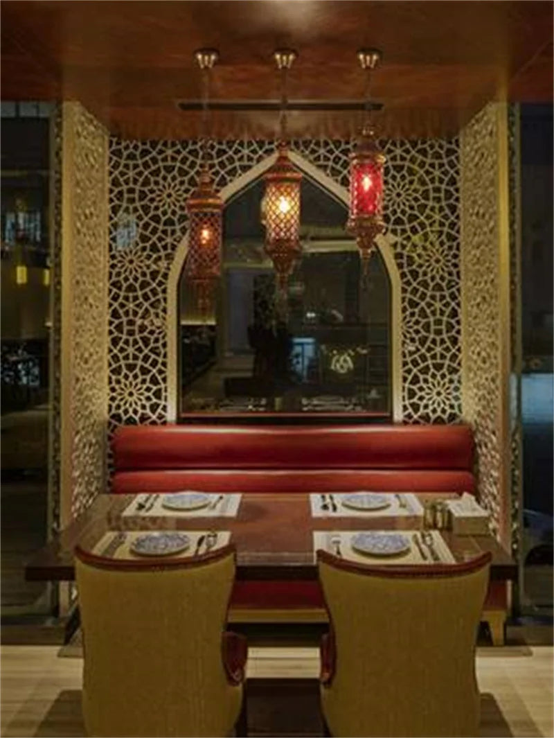 lustre industriel rétro en fer et verre coloré pour établissements asiatiques