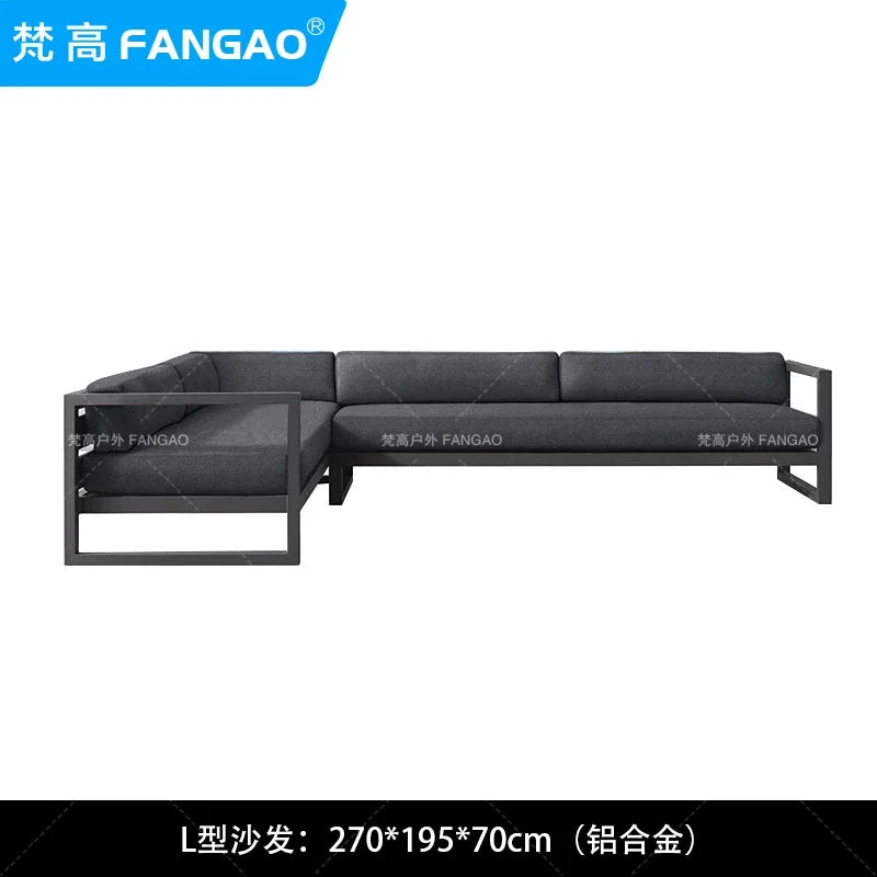 canapé extérieur nordique en acier inoxydable et aluminium