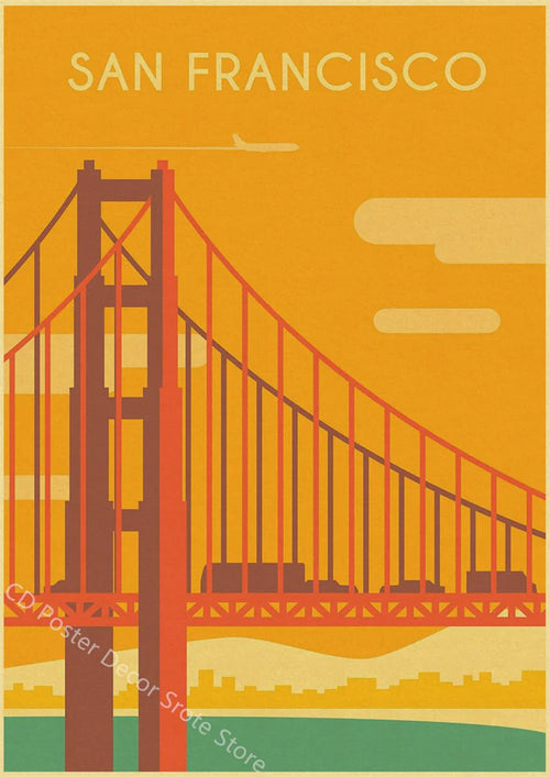 affiche vintage des villes du monde pour décoration murale