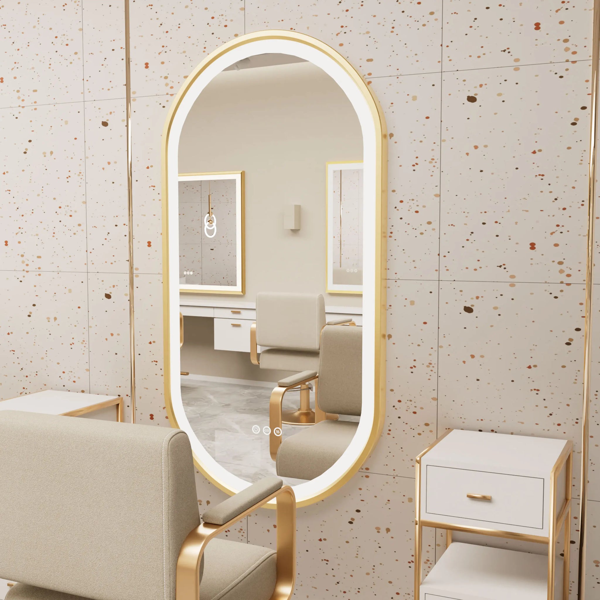miroir oval à led avec éclairage ajustable et anti-buée