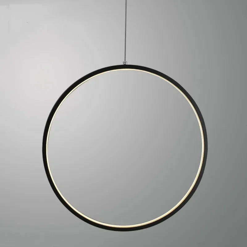 Suspension LED minimalistes lumière anneau rond cercle lustre maison pour salon éclairage intérieur lustre noir luminaires - vue 2 sur 11