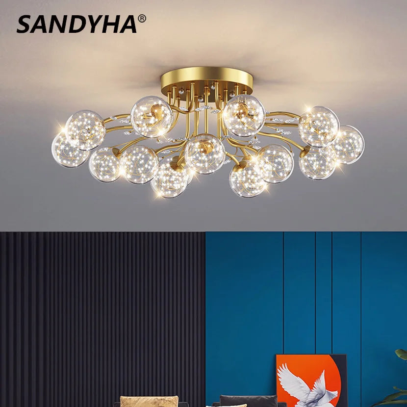lustre noir et or en verre avec cristal décoratif étoile - vue 2 sur 18