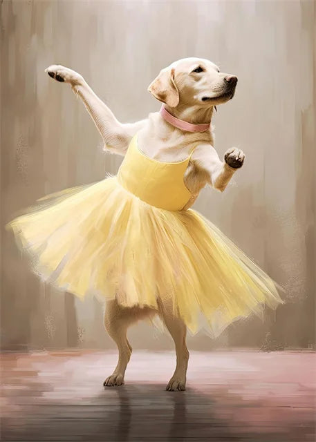 portraits de ballerine de chien art abstrait mural kawaii