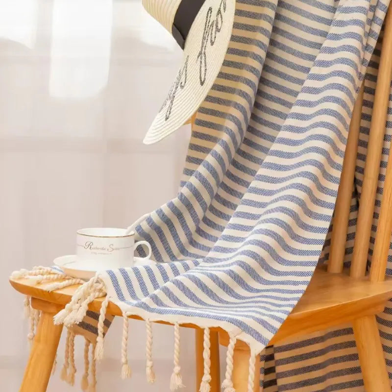 serviette de plage extra large rayures franges absorbante - vue 6 sur 7